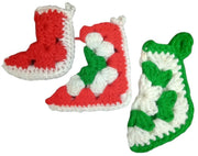 Christmas Stockings Set Of 3 Crochet Handmade Miniature Festive Decorative