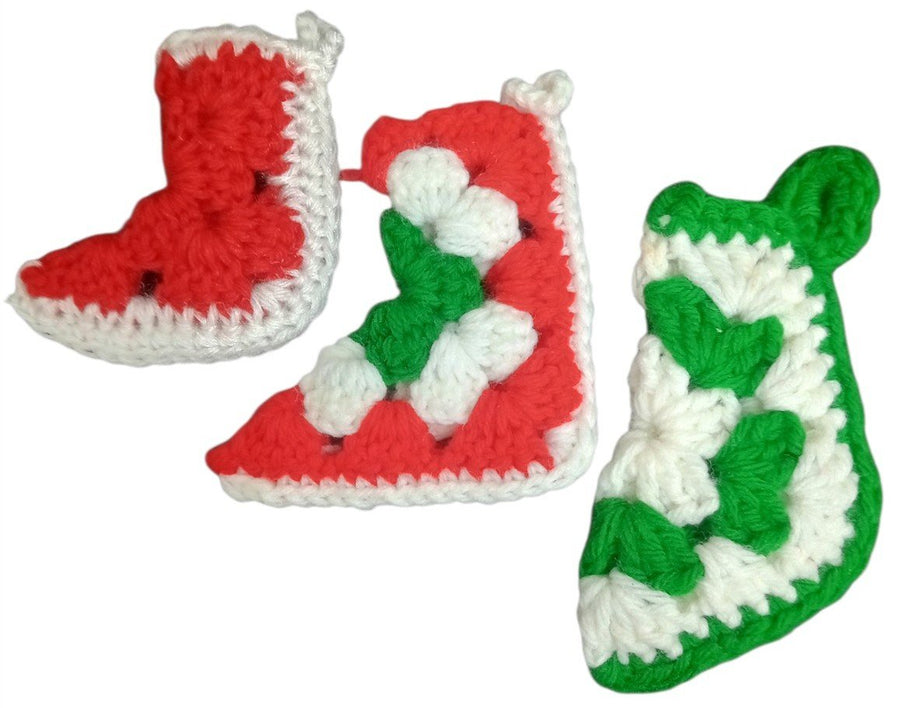 Christmas Stockings Set Of 3 Crochet Handmade Miniature Festive Decorative