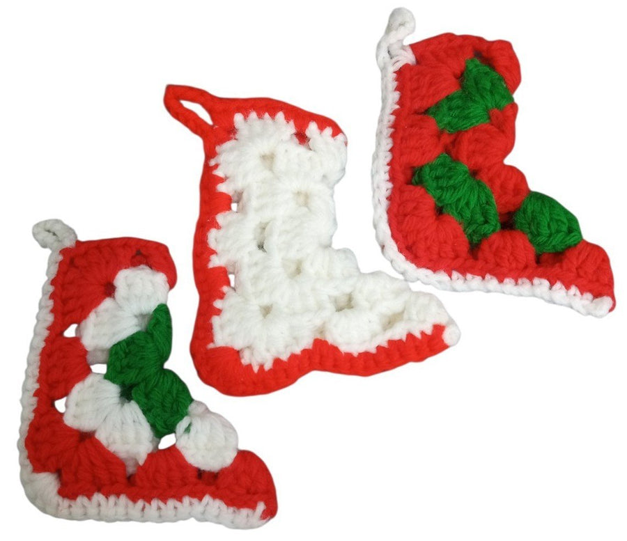 Christmas Stockings Crochet Handmade Miniature Set Of 3 Festive Decorative