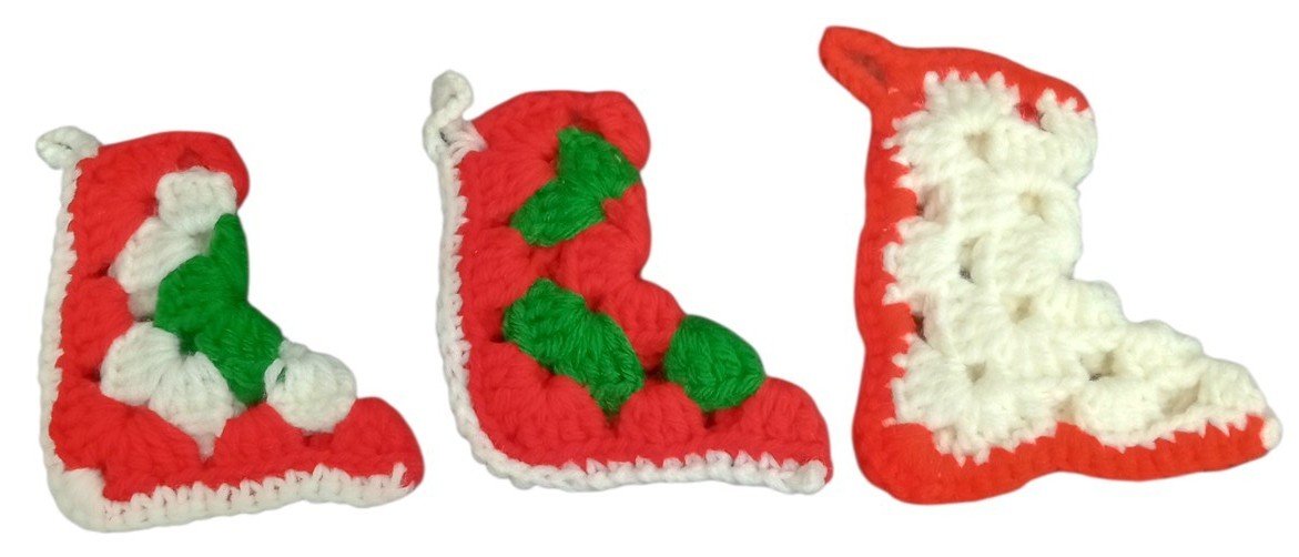 Christmas Stockings Crochet Handmade Miniature Set Of 3 Festive Decorative