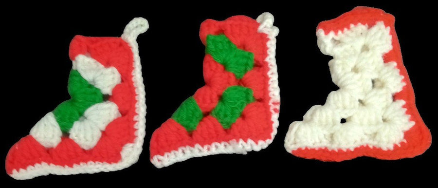 Christmas Stockings Crochet Handmade Miniature Set Of 3 Festive Decorative