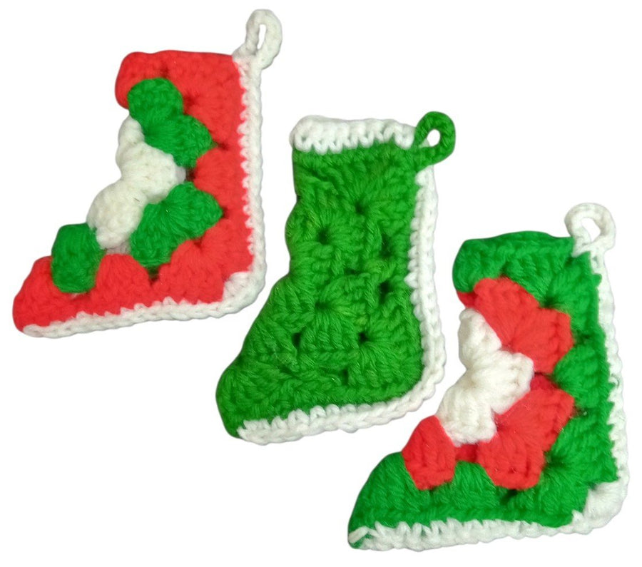 Christmas Stockings Crochet Handmade Miniature Set Of 3 Festive Decorative