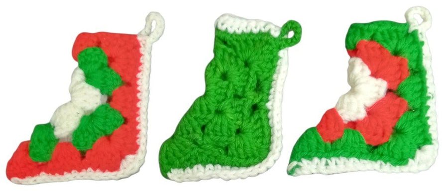 Christmas Stockings Crochet Handmade Miniature Set Of 3 Festive Decorative