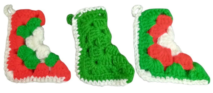 Christmas Stockings Crochet Handmade Miniature Set Of 3 Festive Decorative