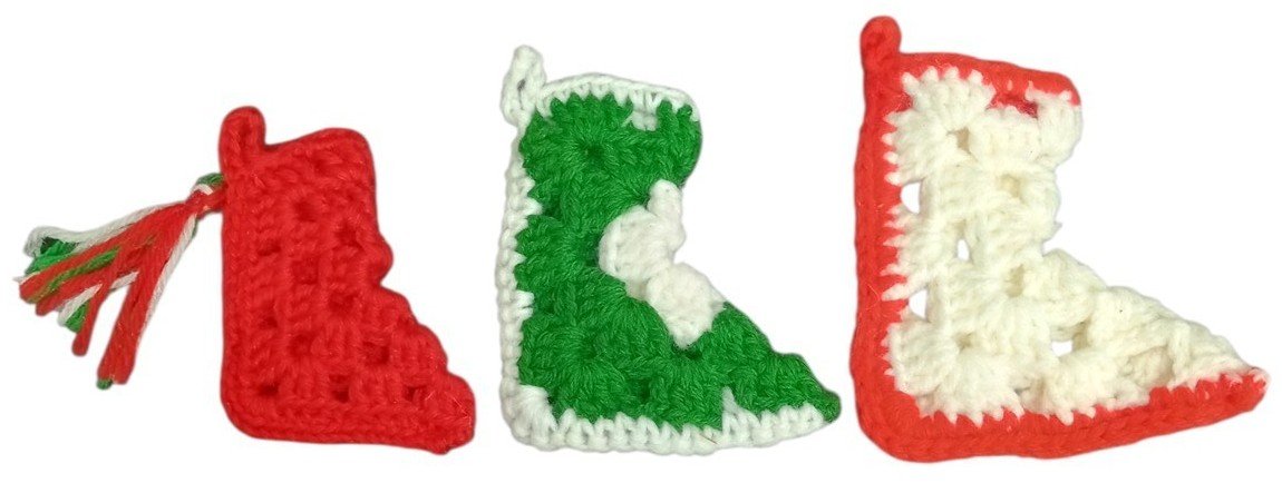 Christmas Stockings Handmade Crochet Miniature Set Of 3 Festive Decorative