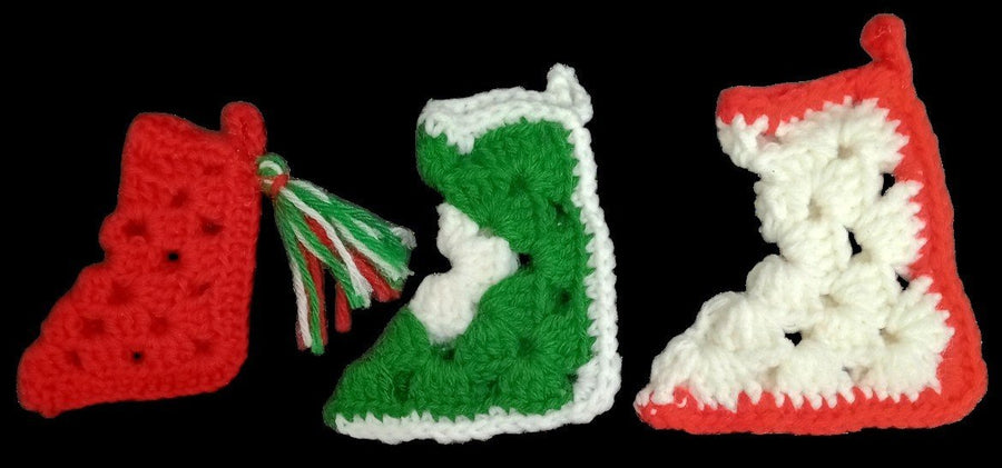 Christmas Stockings Handmade Crochet Miniature Set Of 3 Festive Decorative