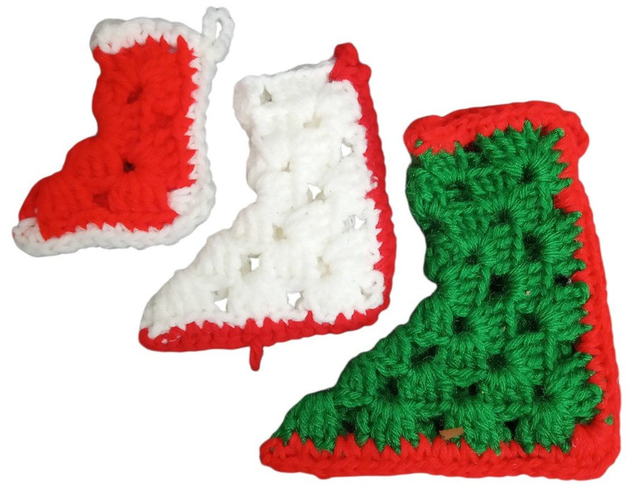 Christmas Stockings Handmade Crochet Miniature Set Of 3 Festive Decorative