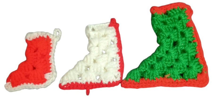 Christmas Stockings Handmade Crochet Miniature Set Of 3 Festive Decorative