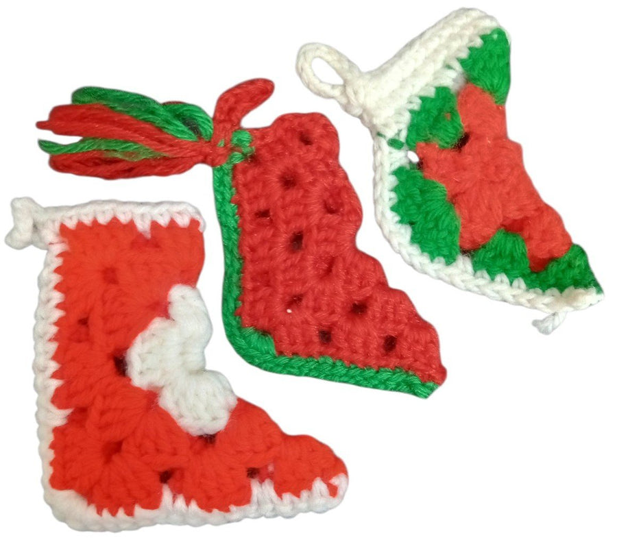 Christmas Stockings Set Of 3 Handmade Crochet Miniature Festive Decorative