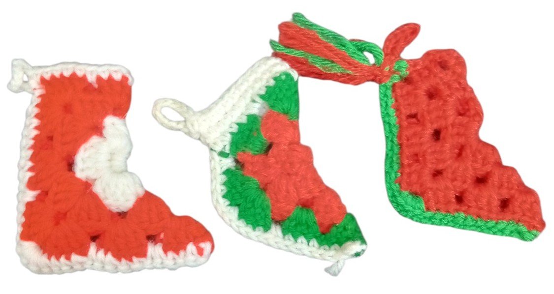 Christmas Stockings Set Of 3 Handmade Crochet Miniature Festive Decorative