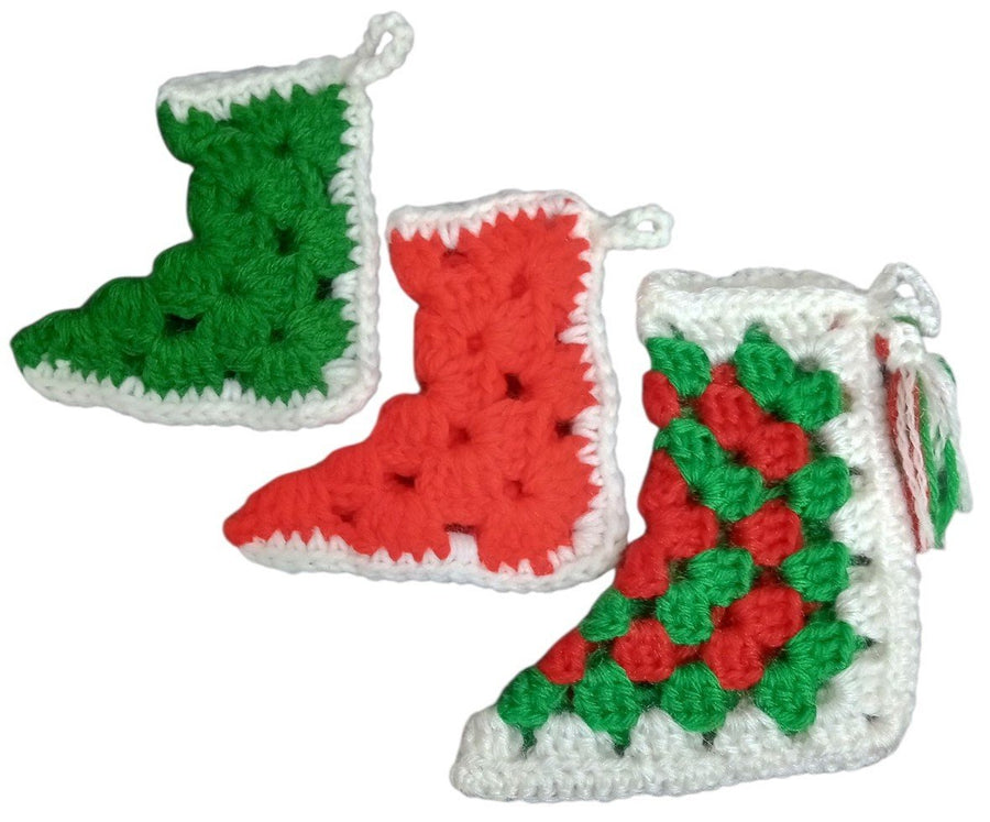 Christmas Stockings Set Of 3 Handmade Crochet Miniature Festive Decorative