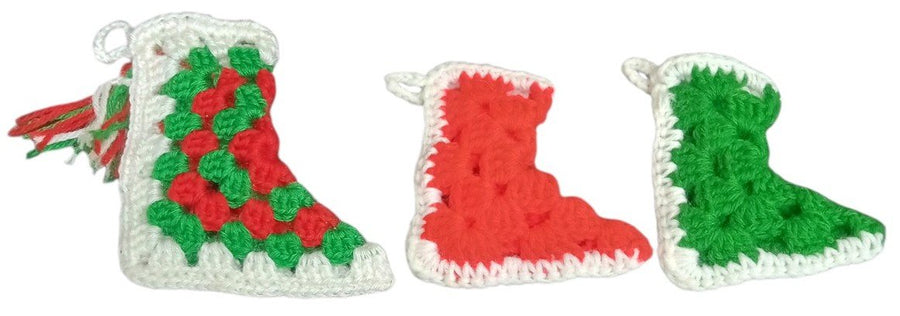 Christmas Stockings Set Of 3 Handmade Crochet Miniature Festive Decorative