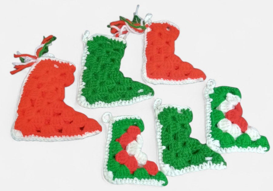 Christmas Stockings Set Of 6 Handmade Crochet Miniature Festive Decorative