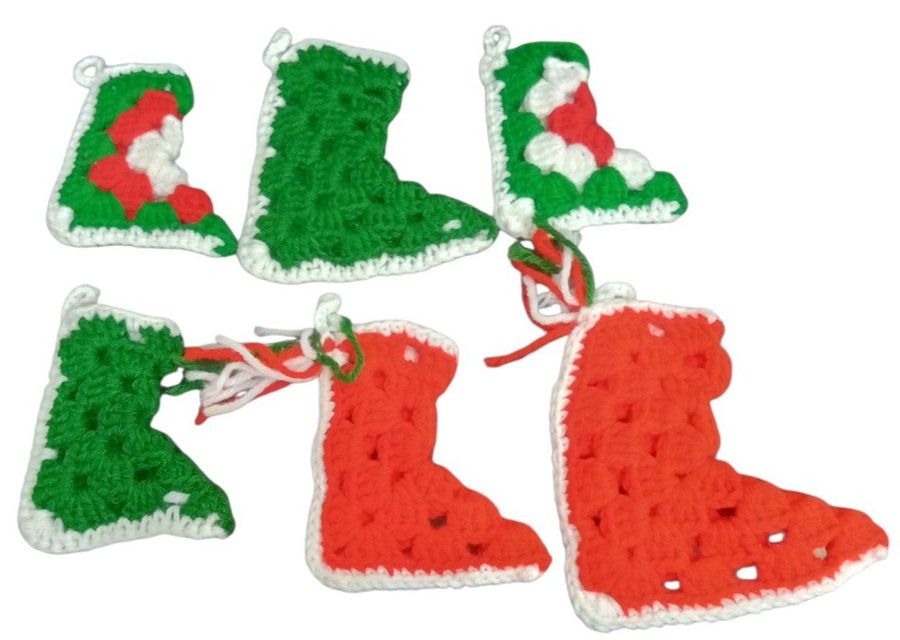 Christmas Stockings Set Of 6 Handmade Crochet Miniature Festive Decorative