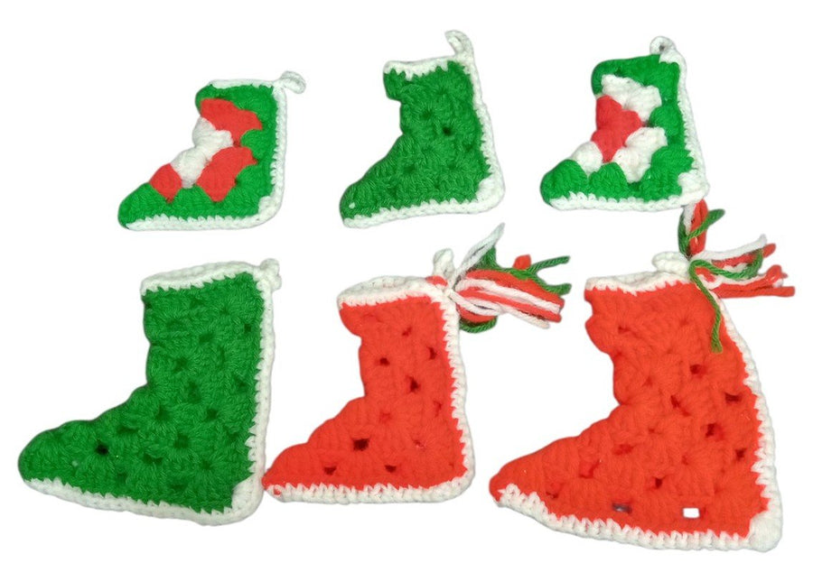 Christmas Stockings Set Of 6 Handmade Crochet Miniature Festive Decorative