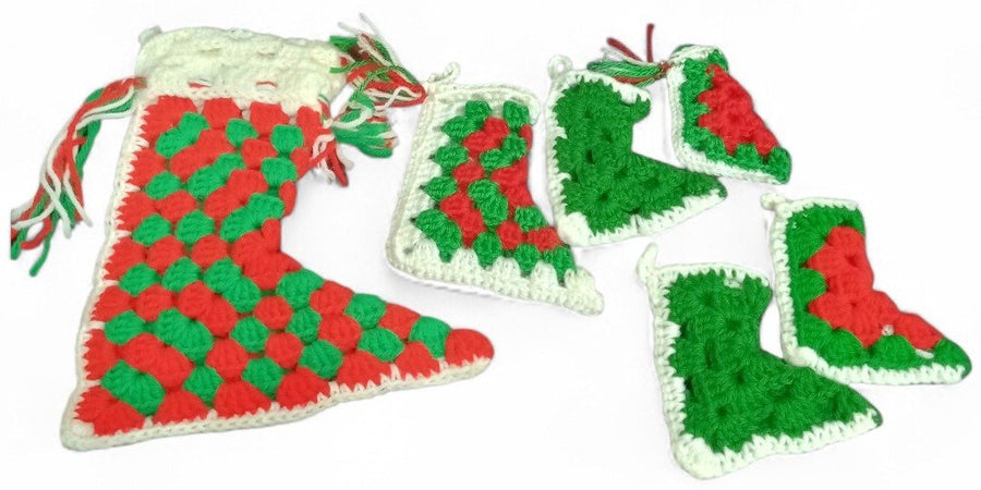 Christmas Stockings Set Of 6 Handmade Crochet Miniature Festive Decorative