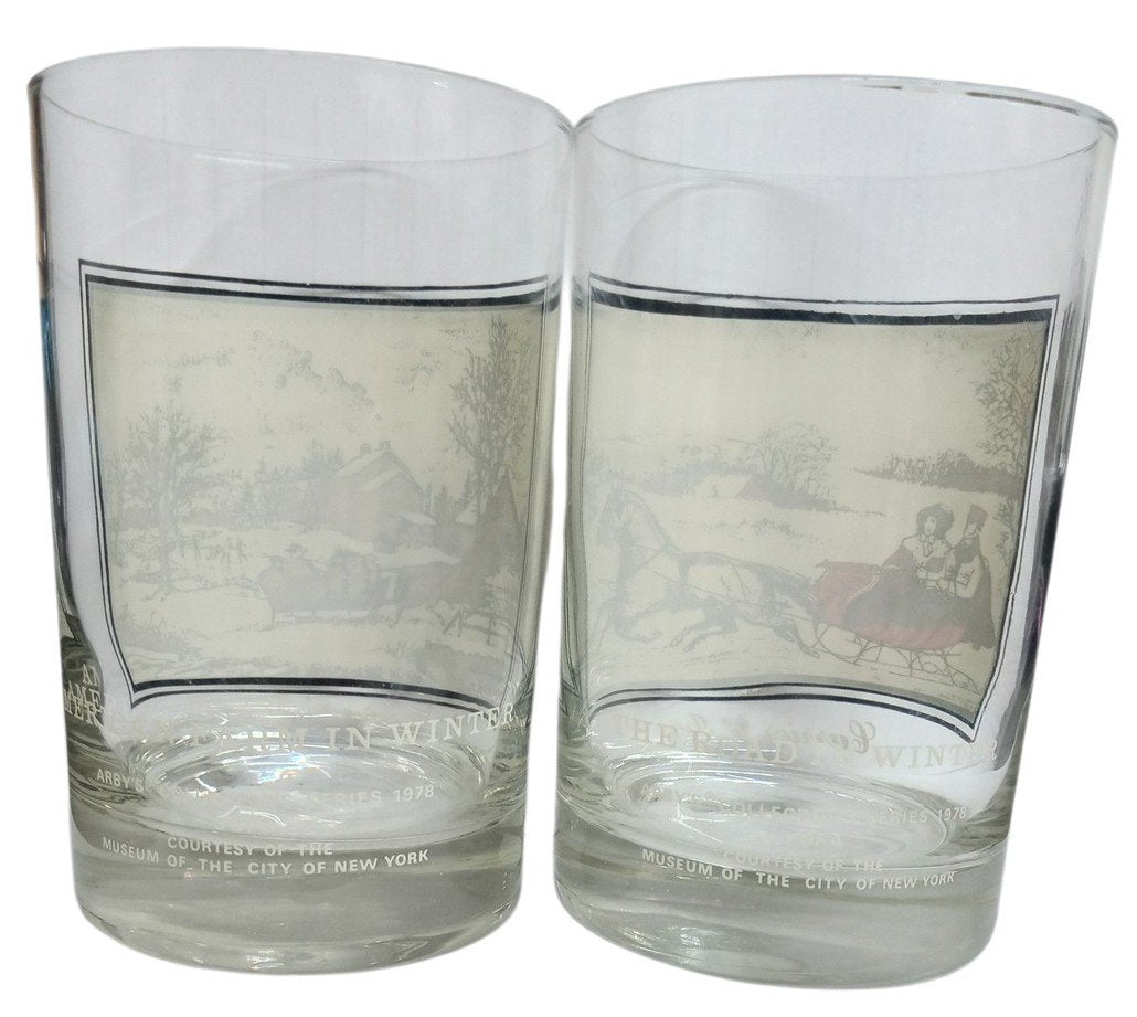 Arby's Currier & Ives Winter Collector's Glasses 1978 Vintage Collectible