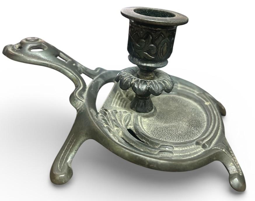 Cast Iron Antique Vintage Candle Stick Holder with Handle