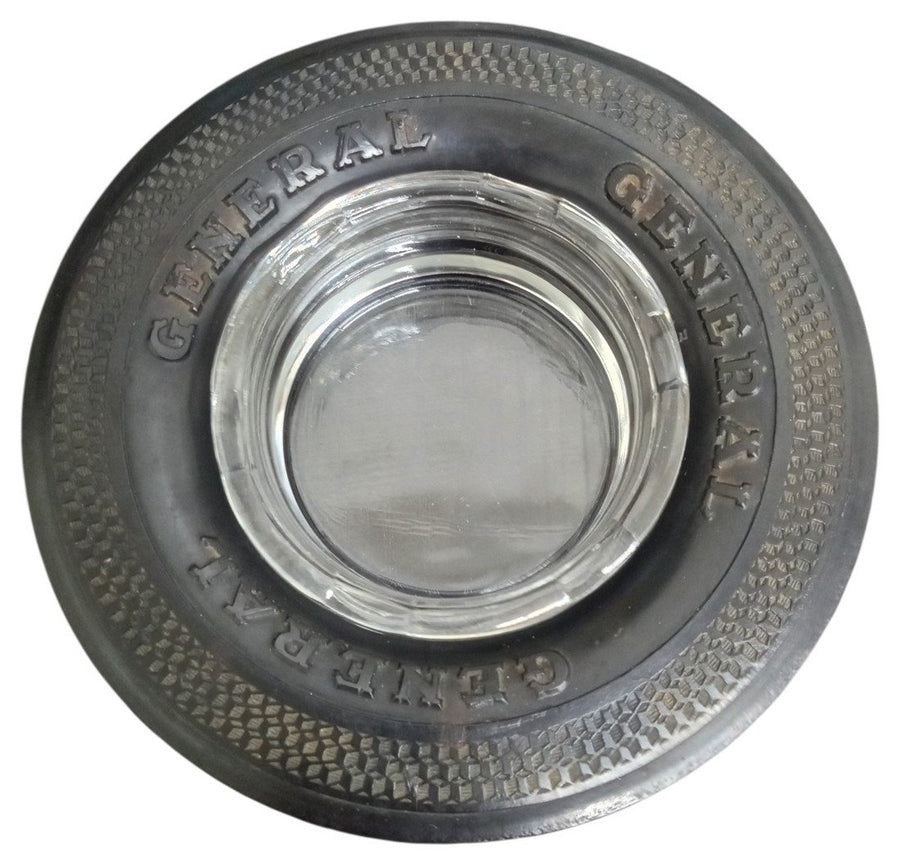 General Tire Ashtray 6" Rubber Tire With Glass Insert Retro Decorative Mancave