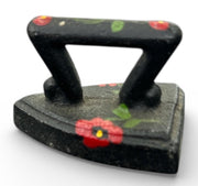 Cast Iron Lot of 3 Red Hand-Painted Flower Miniature Sad Irons