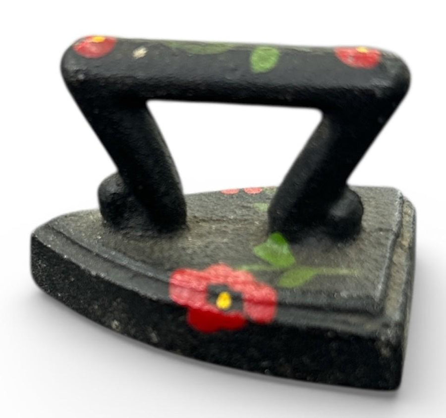 Cast Iron Lot of 3 Red Hand-Painted Flower Miniature Sad Irons