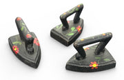 Cast Iron Lot of 3 Red Hand-Painted Flower Miniature Sad Irons