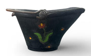Cast Iron Hand-Painted Red Flower Scuttle Bucket