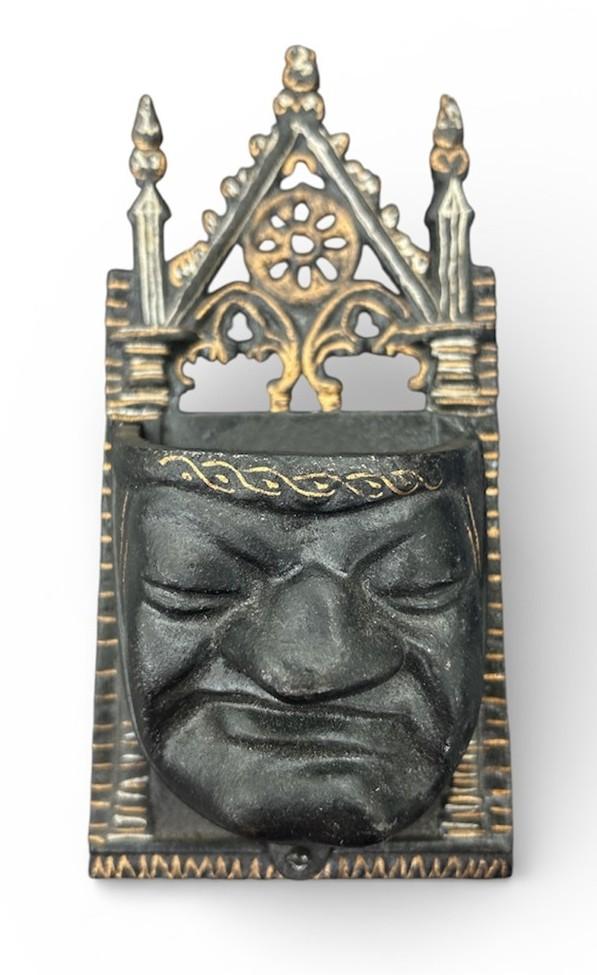 Cast Iron Gothic Face Match Safe Wall Hanging Decor