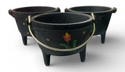 Cast Iron Hand Painted Flowers Miniature 3 Legged Caldron Set of 3