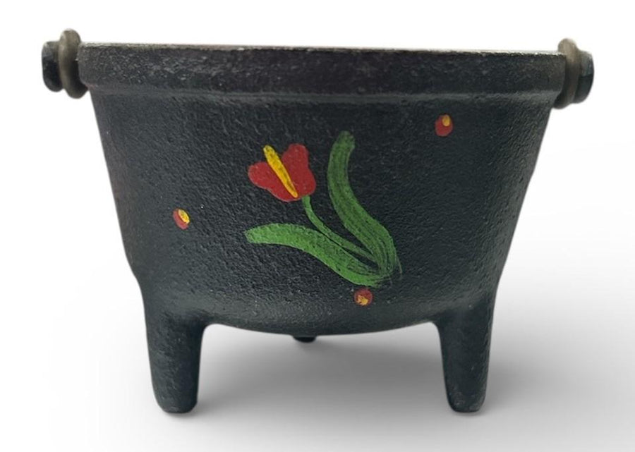 Cast Iron Hand Painted Flowers Miniature 3 Legged Caldron Set of 3
