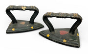 Cast Iron Hand-painted Hearts and Flowers Medium Pair of Sad Irons