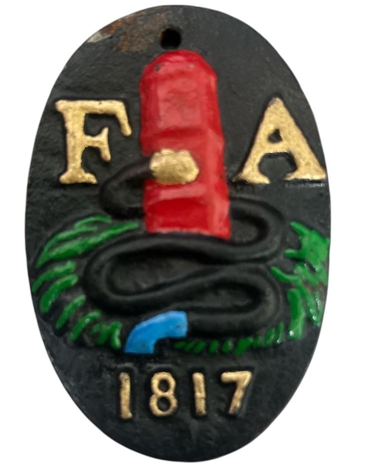 Cast Iron Vintage Wilton 1817 Firemen Plaque