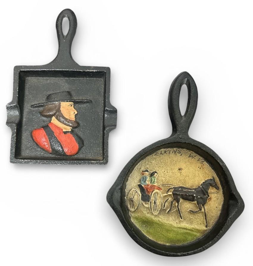 Cast Iron Pair of John Wright Amish Design Vintage Ashtray Skillets