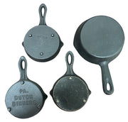Cast Iron Lot of 4 Tuloma, Holiday Inn, Haag's Hotel, Torcon Skillet Ashtrays