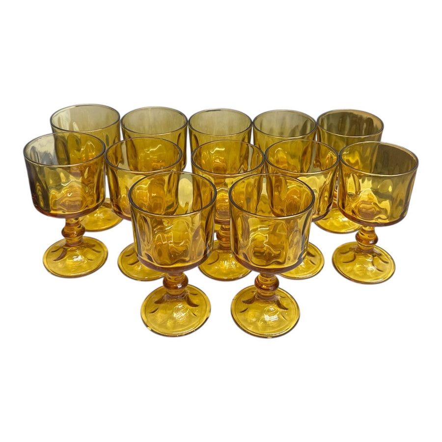 Hazel Atlas El Dorado Lyric Gold Footed 5.25in Thumbprint Glass Goblet Set of 12