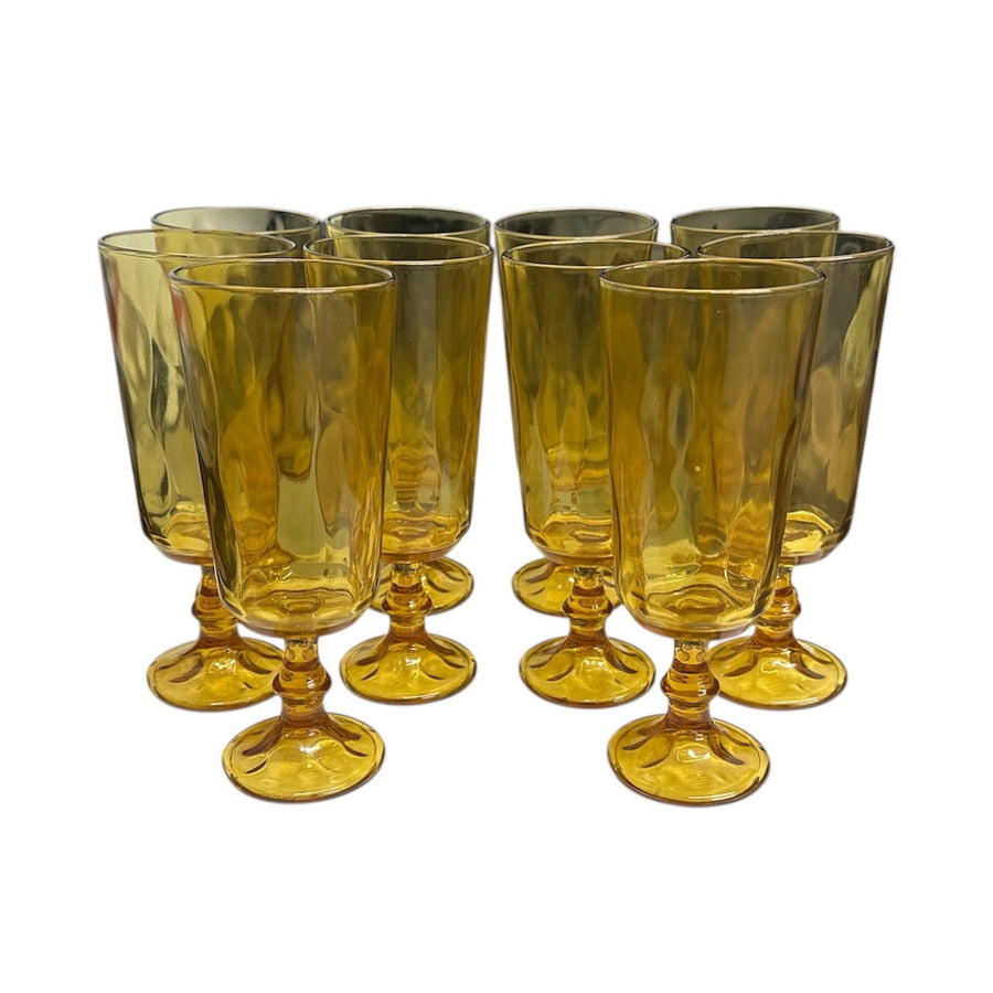 MCM Hazel Atlas El Dorado Lyric Gold 7.75in Footed Glass Tumbler Set of 10