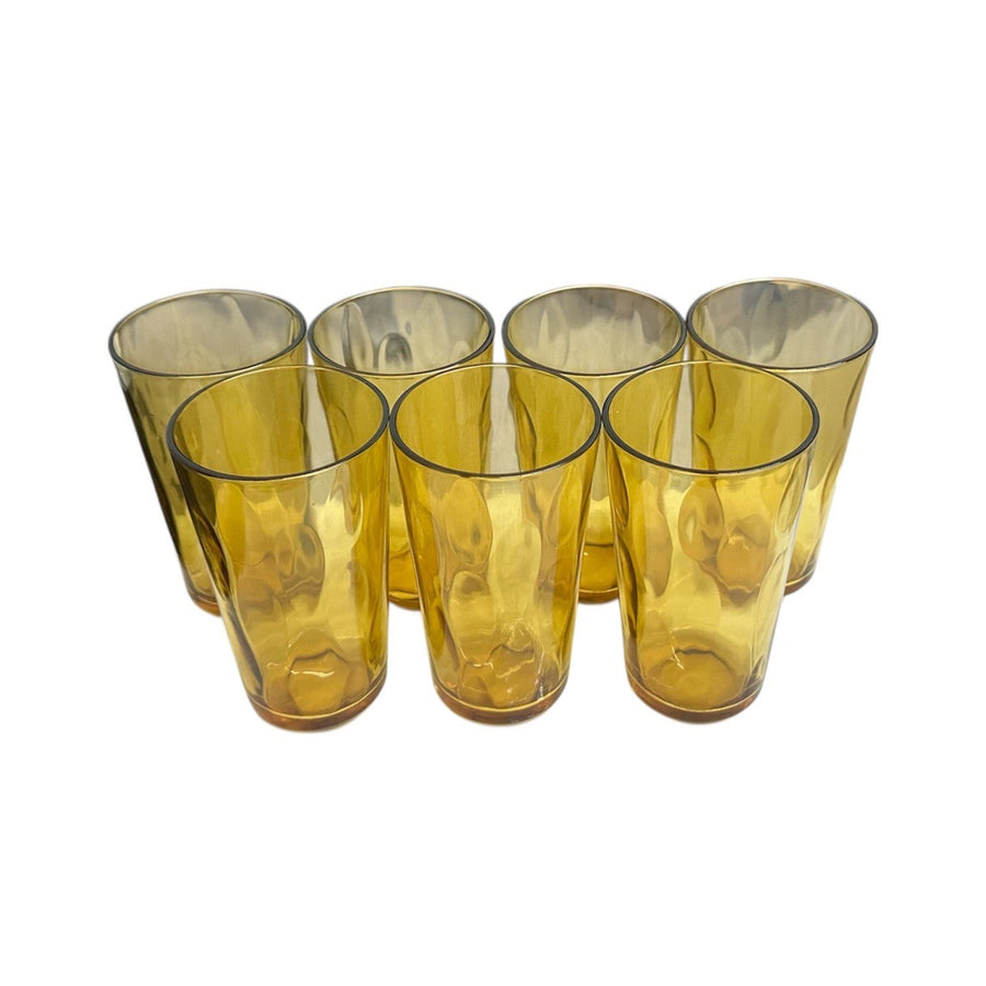 MCM Hazel Atlas El Dorado Lyric Gold 5.75in Glass Thumbprint Tumbler Set of 7