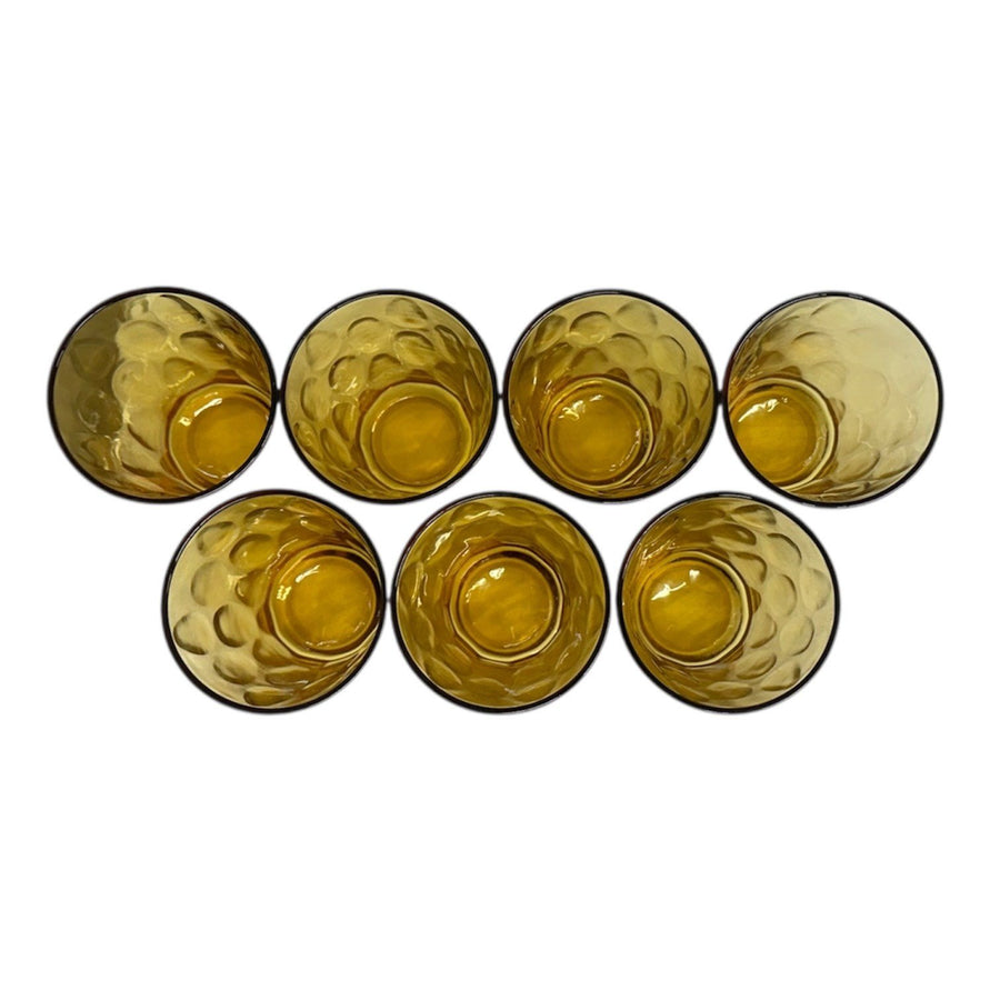 MCM Hazel Atlas El Dorado Lyric Gold 5.75in Glass Thumbprint Tumbler Set of 7