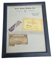 Isaly's Memorabilia Lot Memo Sheet,Coupon,Spoon & Tax Card Framed 9"x11"