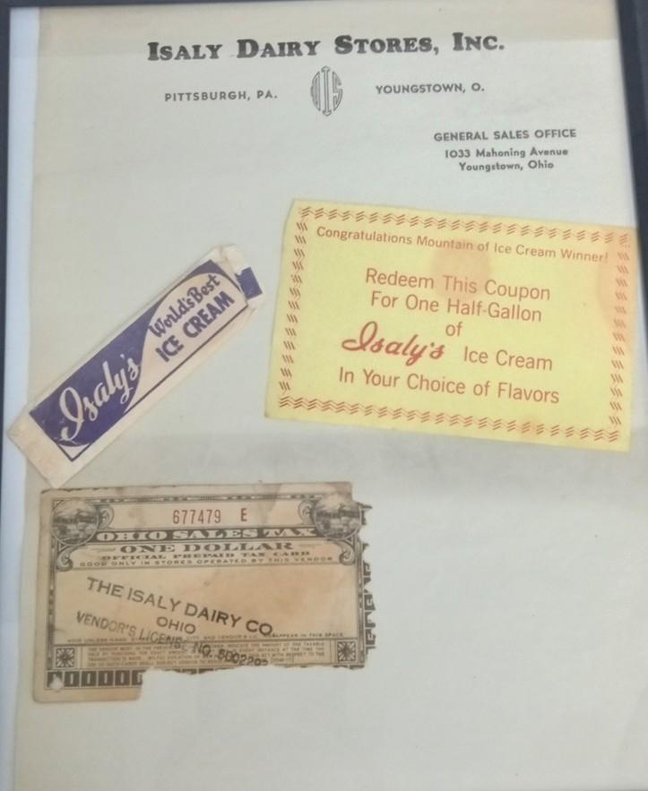 Isaly's Memorabilia Lot Memo Sheet,Coupon,Spoon & Tax Card Framed 9"x11"