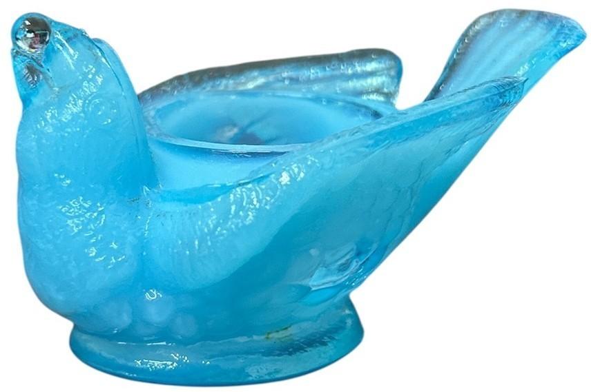 Degenhart 2 Bird and Berry Light Blue Glass Open Salt Cellar Candle Holders