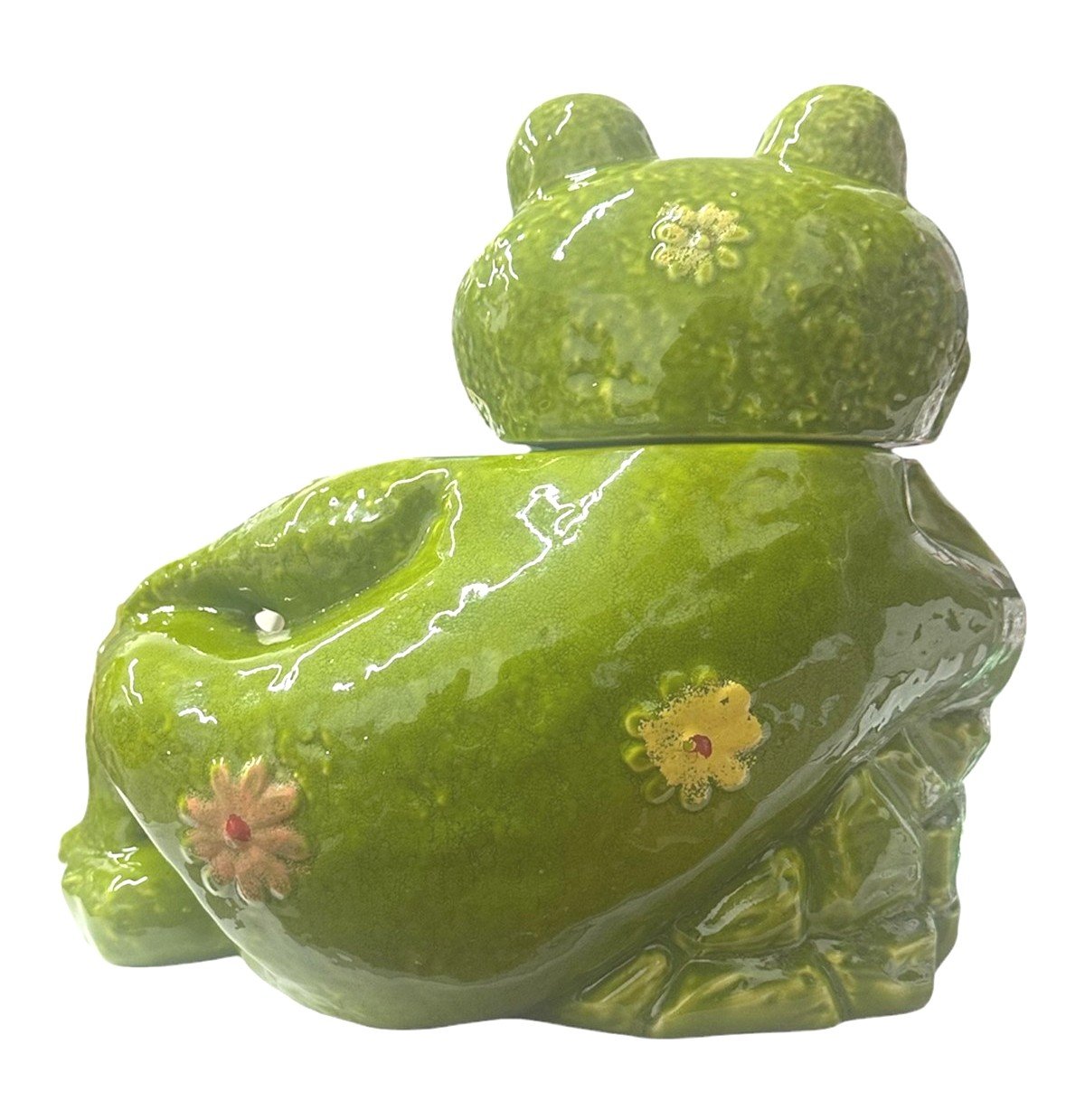 Vintage Napco "Flower Power" 1970s Large Ceramic Floral Frog Cookie Jar