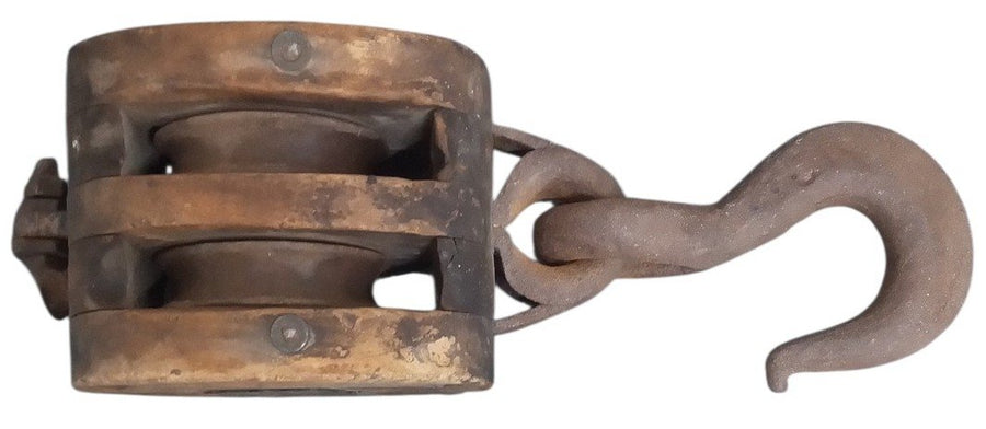 Pulley Hook Iron & Wood Vintage Collectible Industrial Equipment Tools