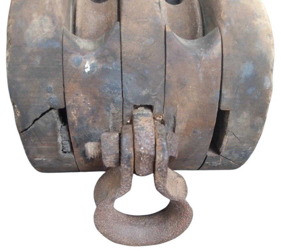 Pulley Hook Iron & Wood Vintage Collectible Industrial Equipment Tools
