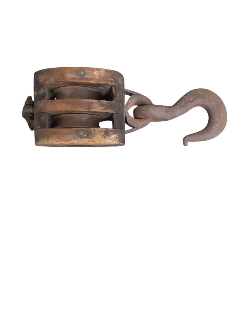 Pulley Hook Iron & Wood Vintage Collectible Industrial Equipment Tools