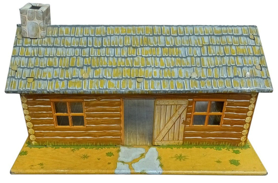 Marx Bar-M-Ranch Log Cabin Tin Toy Vintage Collectible Nostalgic Display