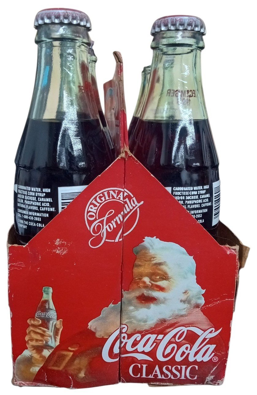 Coca Cola Set Of 5 Sealed Christmas Bottles W/Carrier 1993 Retro Festive