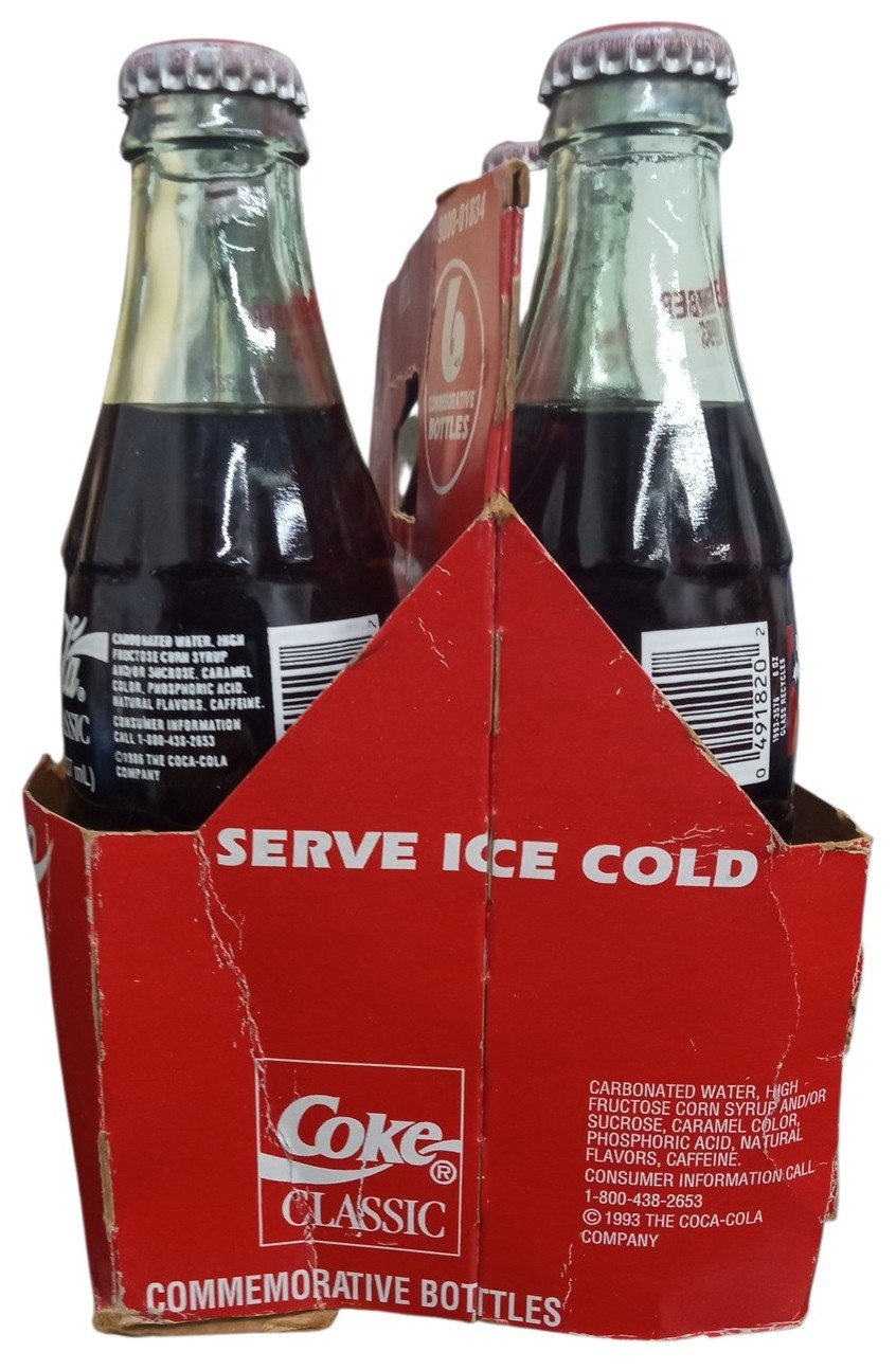Coca Cola Set Of 5 Sealed Christmas Bottles W/Carrier 1993 Retro Festive