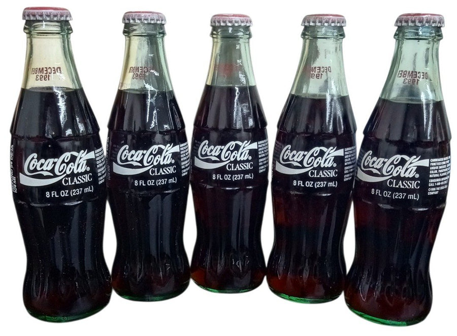 Coca Cola Set Of 5 Sealed Christmas Bottles W/Carrier 1993 Retro Festive