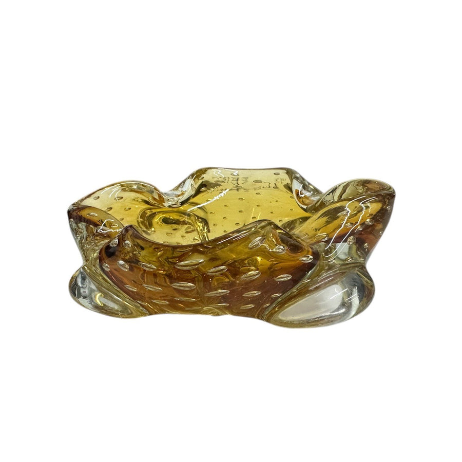Murano Bullicante Amber Yellow Hand Blown Italian Bubble Glass Decorative Bowl